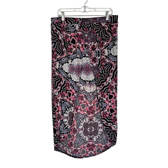 BONGO Dresses & Skirts - Bongo Black Pink White Purple Geometric Design Elastic Waist Hi-Lo Skirt Size XL